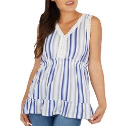 Almost Famous Womens Stripes Ruffle Tiered Sleeveless Top