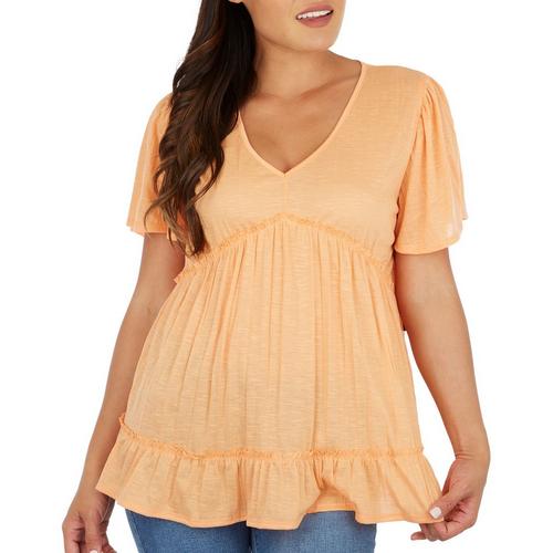 Absolutely Famous Womens Babydoll Short Sleeve Top