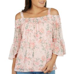 Womens Floral Off The Shoulder 3/4 Sleeve Top