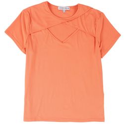 Inner Circle Womens Solid Ribbed Cut Out Short Sleeve Top