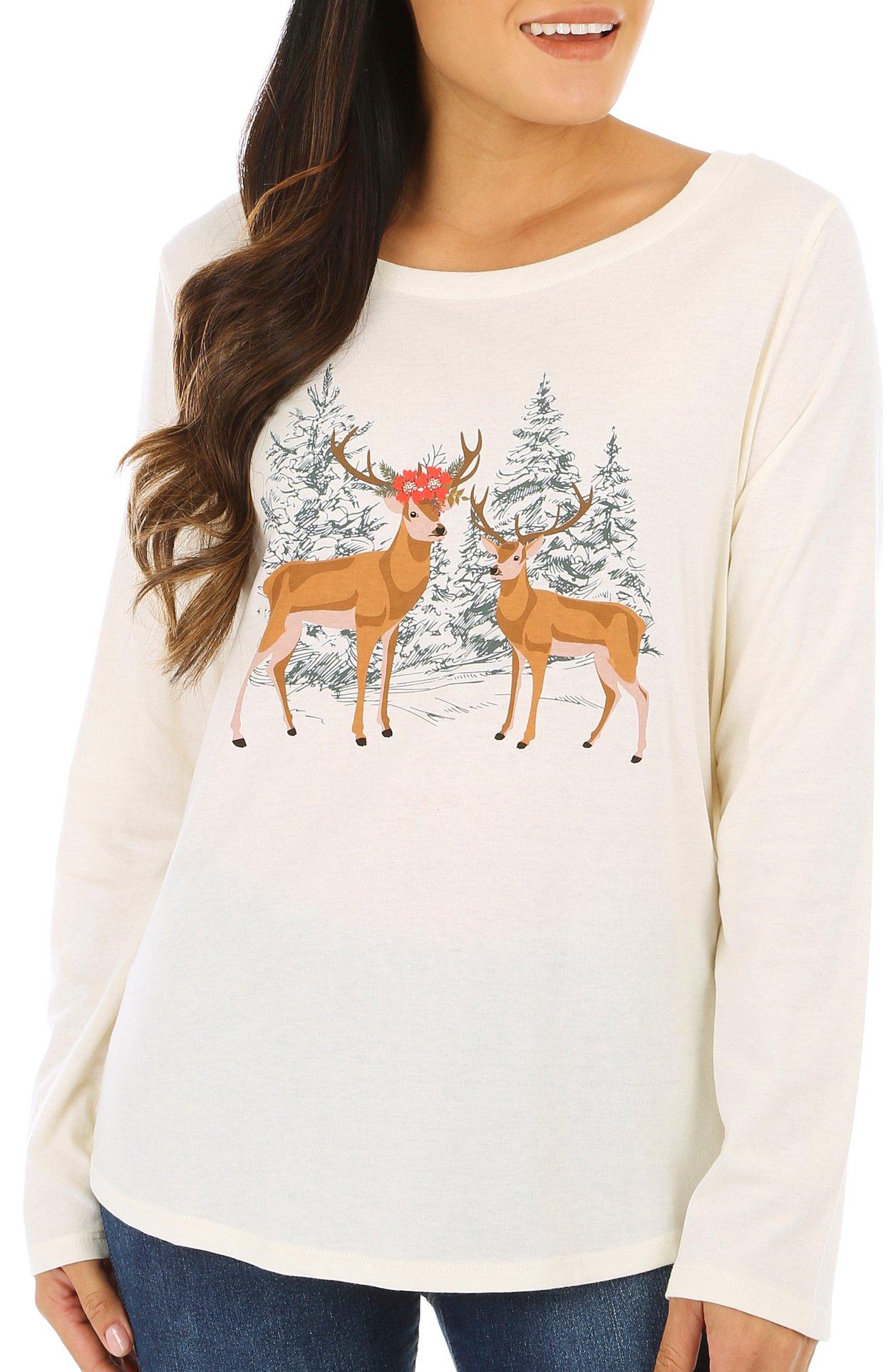 Adiva Womens Christmas Reindeer Long Sleeve Tee