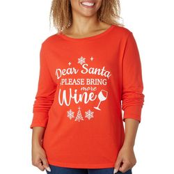 Womens Dear Santa Please Bring More Wine Long Sleeve Tee