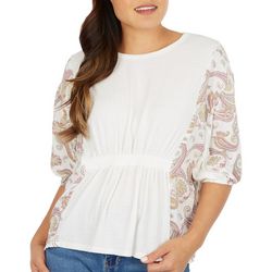 Made With Love Womens Solid Front Print Sleeve Sleeve Top