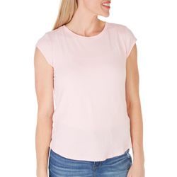 Ava James Womens Solid Round Neck Short Cap Sleeve Top
