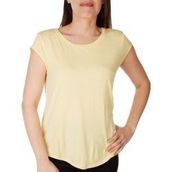 Ava James Womens Solid Round Neck Short Cap Sleeve Top