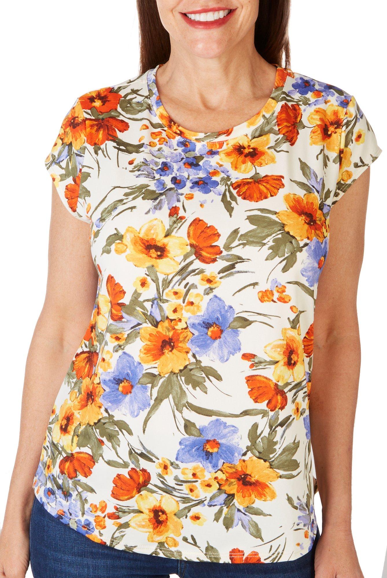 Ava James Womens Wildflower Cap Sleeve Top