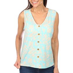 Blue Sol Womens Ribbed Floral Scoop Neck Tank