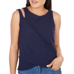 Ava James Womens Solid Ribbed Cut-Out Tank Top