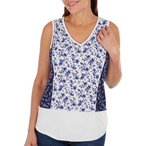 Ava James Womens Patchwork Floral Ribbed Tank Top
