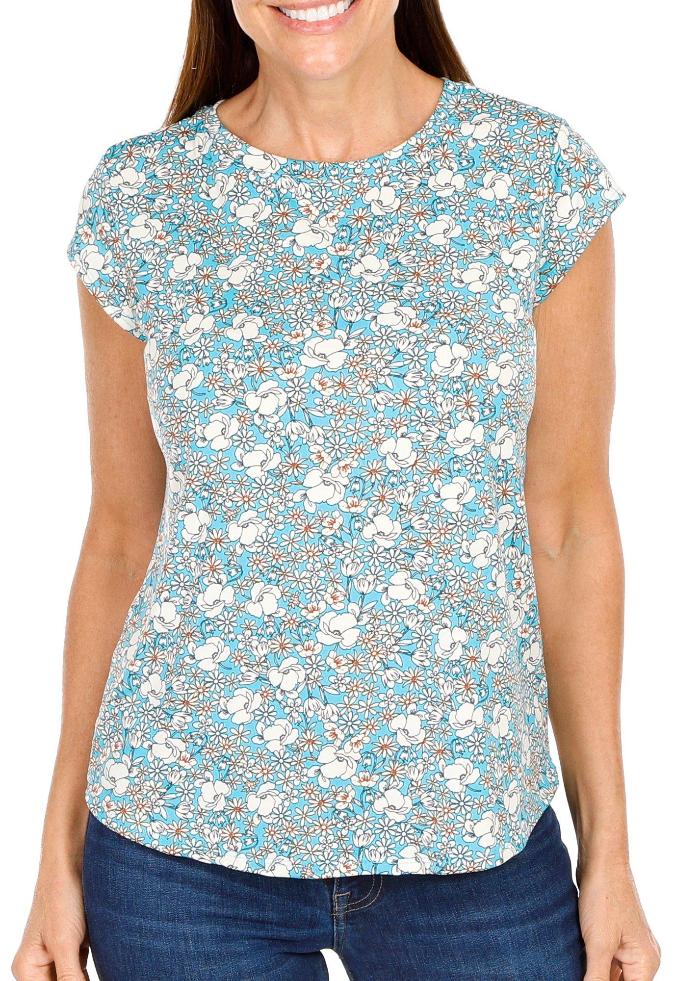 Blue Sol Womens Floral Print Cap Sleeve Top