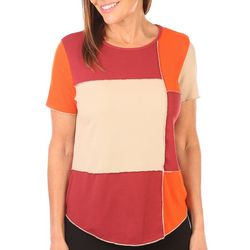Ava James Womens Ribbed Color Block Short Sleeve Top