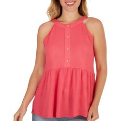Ava James Womens Solid Waffle Knit Sleevless Top