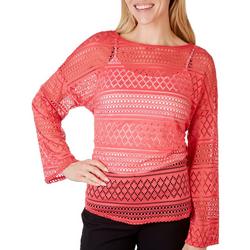 Womens Open Crochet Lace Long Sleeve Top
