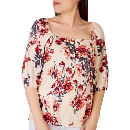 Ava James Womens Floral Square Neck 3/4 Sleeve