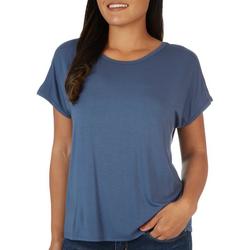 Womens Solid Back Keyhole Short Sleeve Top