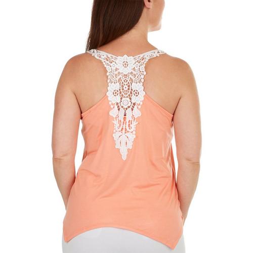 Ava James Womens Solid Lace Back Sleeveless Knit
