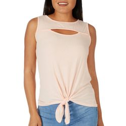 Ava James Womens Solid Cut Out Tie Front Ribbed Sleeveless