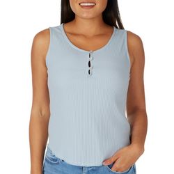 Ava James Womens Solid Ribbed Button Sleeveless Top