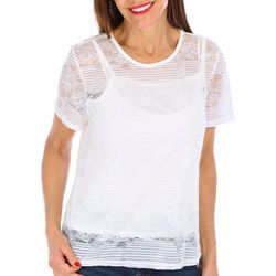 Blue Sol Womens Lace Short Sleeve Top