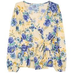 Womens Floral Wrap Long Sleeve Top