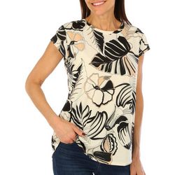 Blue Sol Womens Graphic Fronds Cap Sleeve Top