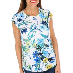 Blue Sol Womens Spring Floral Print Cap Sleeve Top