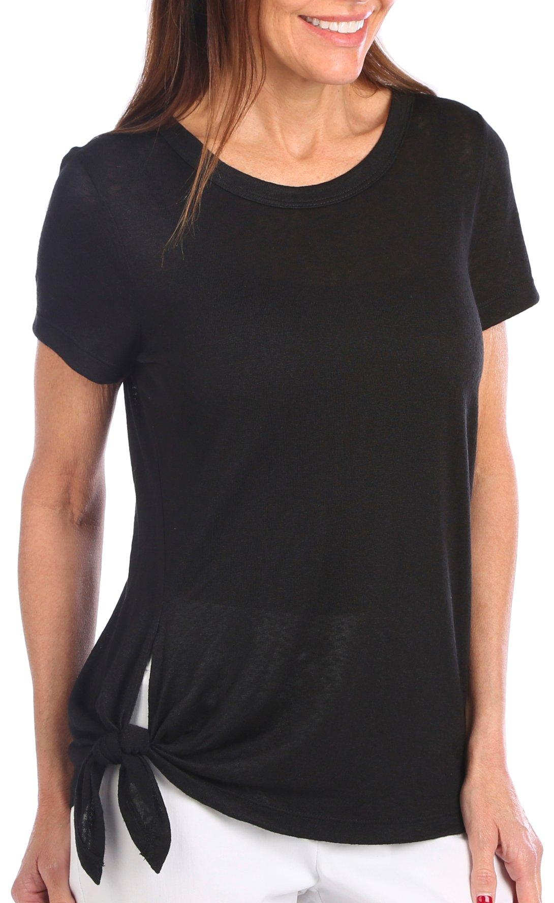 Womens Solid Round Neck Short Sleeve Top
