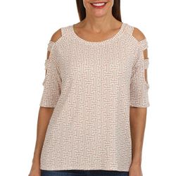Ava James Womens Mosaic Ribbed Caged Cold Shoulder Top
