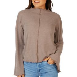 Ava James Womens Solid Haci Funnel Long Sleeve Top