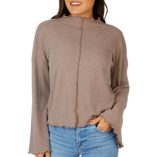 Ava James Womens Solid Haci Funnel Long Sleeve