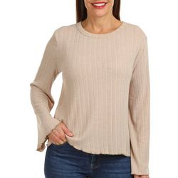 Ava James Womens Solid Wide Ribbed Bell Sleeve Top