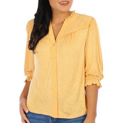 Democracy Womens Buttoned V-Neck Top