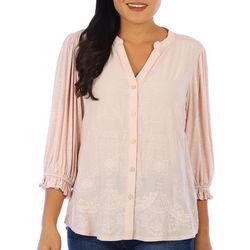 Democracy Womens Embroidered Lantern Sleeve Top