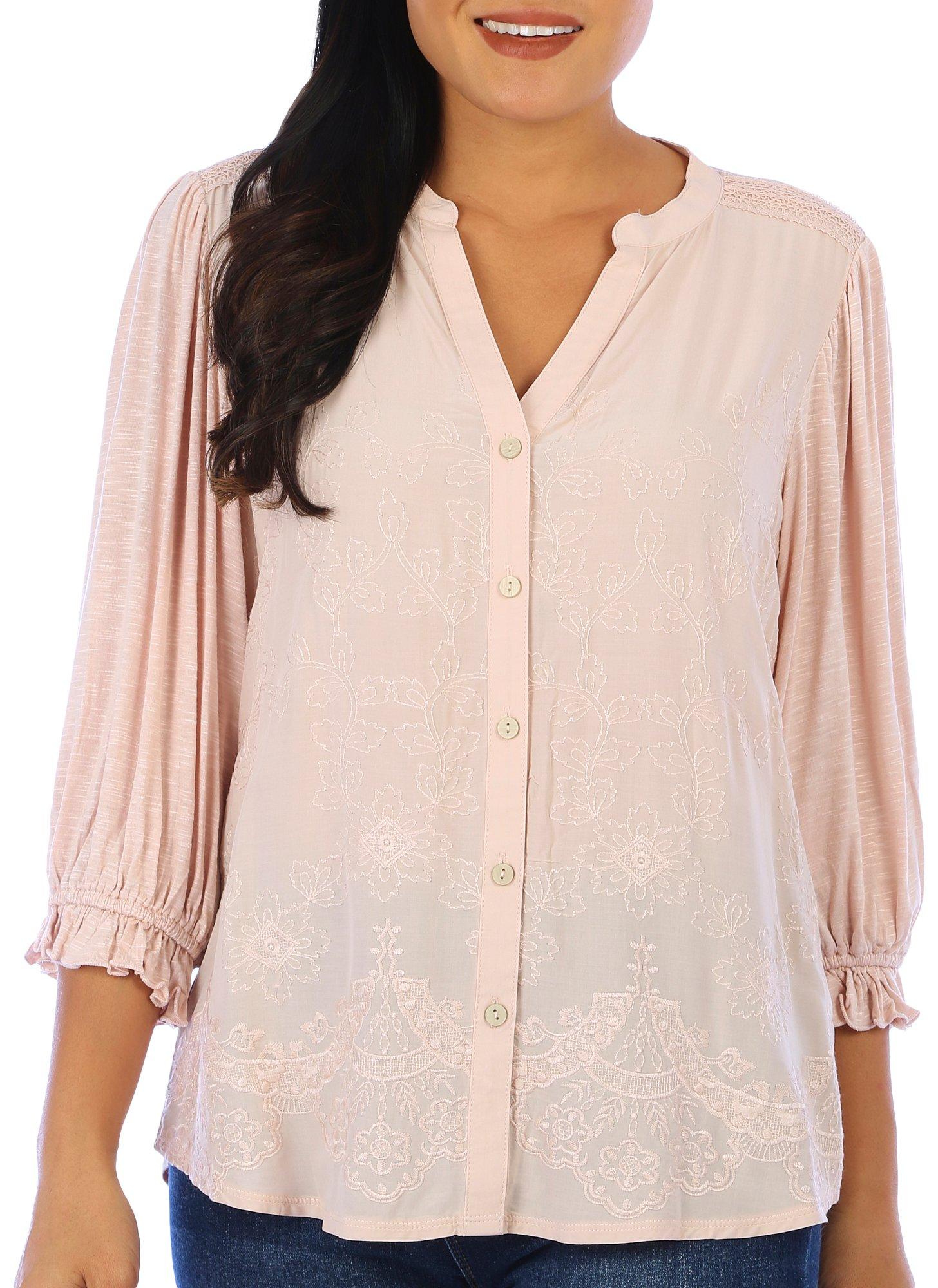 Womens Embroidered Lantern Sleeve Top