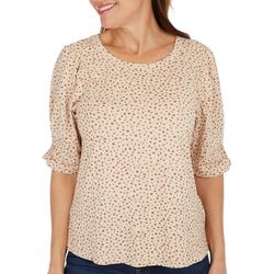 Womens Print Ruched Elbow Puff Sleeve Top