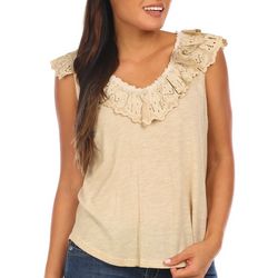 Democracy Womens Embroidered Embroidered Ruffle Top