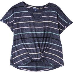 Democracy Womens Striped Short Sleeve Top With Knot Detail