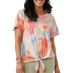 Womens Tropical Tie Front Short Sleeve Top