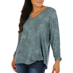 Womens Print Ruched 3/4 Length Sleeve Top