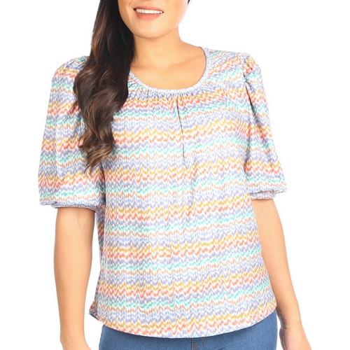 Democracy Womens Striped Puff Sleeve Knit Top