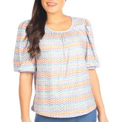 Womens Striped Puff Sleeve Knit Top