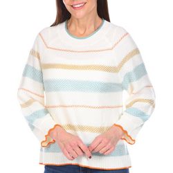 Democracy Womens Striped Scalloped Cuff Sweater