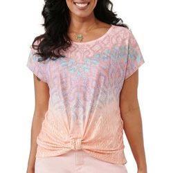 Democracy Womens Short Sleeve Knot Front Tie Dye Top