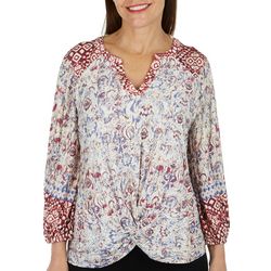 WomenS 3/4 Blouson Sleeve Floral Knit Top