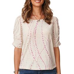 Womens Print Ruched Elbow 3/4 Sleeve Top