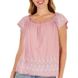 Womens Embroidered Eyelet Short Sleeve Top