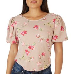 ROOMMATES Womens Floral Round Neck Puff Short Sleeve Top