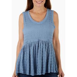 Womens Solid Textured V-Neck Sleeveless Top