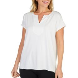 Womens Solid Notched V-Neck Sleeveless Top