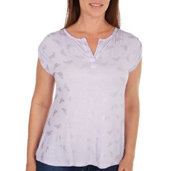 CG Sport Womens Silver Butterfly Ruched Cap Sleeve Top
